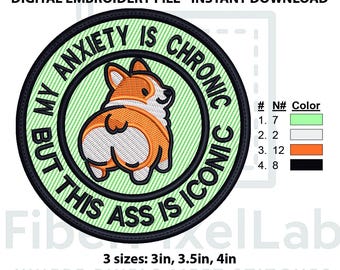 Funny Corgi Butt Anxiety Embroidery Design – Instant Download