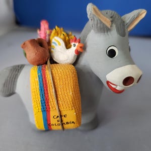 Ceramic Donkey Figurine: Colombian Coffee & Food Basket, Signed