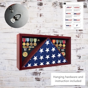 Handmade 5&#39; x 9.5&#39; Velvet Like Felt Lining for Medals & Polished Plexiglass | Flag Wood Display Case | Flag Shadow Box | Gift For Him