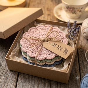 Handmade Crochet Coasters Set | Boho Cotton Round Pattern (Digital Download)