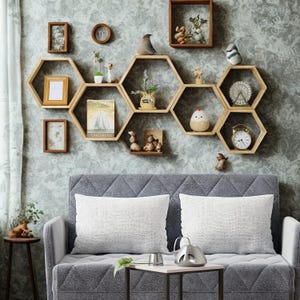 Handmade Wooden 6 Hexagon Wall Mounted Home Decor Storage Shelves | Wall Shelves | Floating Shelves | Bathroom Shelves | Housewarming Gift