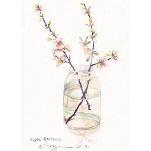 Apple Blossoms Print of watercolor , 6x9 on 8x10 paper image 1