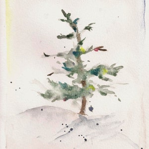 Fir in Snow II, holiday watercolor print 4x6.5, on 8 x 10 paper image 2
