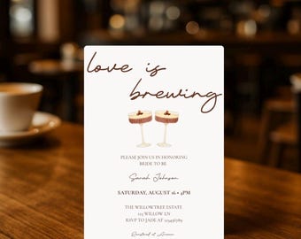 Love is Brewing Shower nuptiale de <br> Vous avez des idées ? Invitation nuptiale de shower de Martini expresso | Faire-part de douche nuptiale sur le thème du café