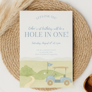Editable Golf Birthday Invitation | Hole in One 1st Birthday | Boy Golf Party Invite Template | Instant Download