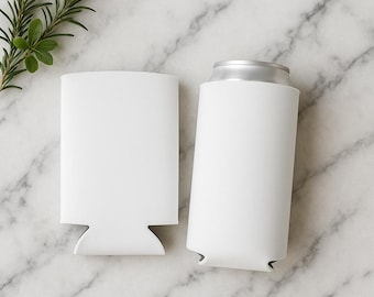Slim Can Koozie Mockup: White Beverage Sleeve, Sublimation Design (Digital Download