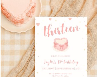 Editable 13th, 14th, 15th Birthday Invitation Girl | Thirteen, Fourteen, Fifteen Birthday Invitation | Pink Girl Birthday Party Invite