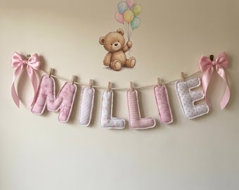 Personalisierte Stoff Name Banner für Kinderzimmer, Benutzerdefinierte rosa Babypartygeschenk