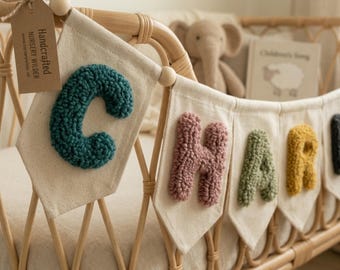 Personalised Nursery Name Garland | Custom Tufted Fabric Alphabet Bunting | Luxury Baby Shower Gift