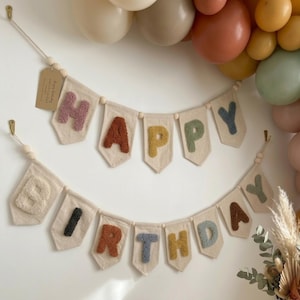 Custom Birthday Fabric Banner | Personalized Chenille Letter Bunting | Boho Nursery & Party Decor