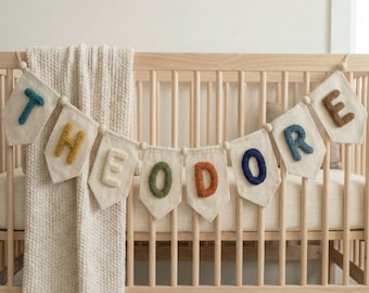 Personalized Yarn Letter Canvas Banner, Name Bunting Banner, Nursery decor
