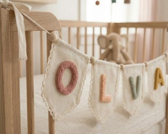Personalized Nursery Name Banner | Custom Knitted Baby Bunting