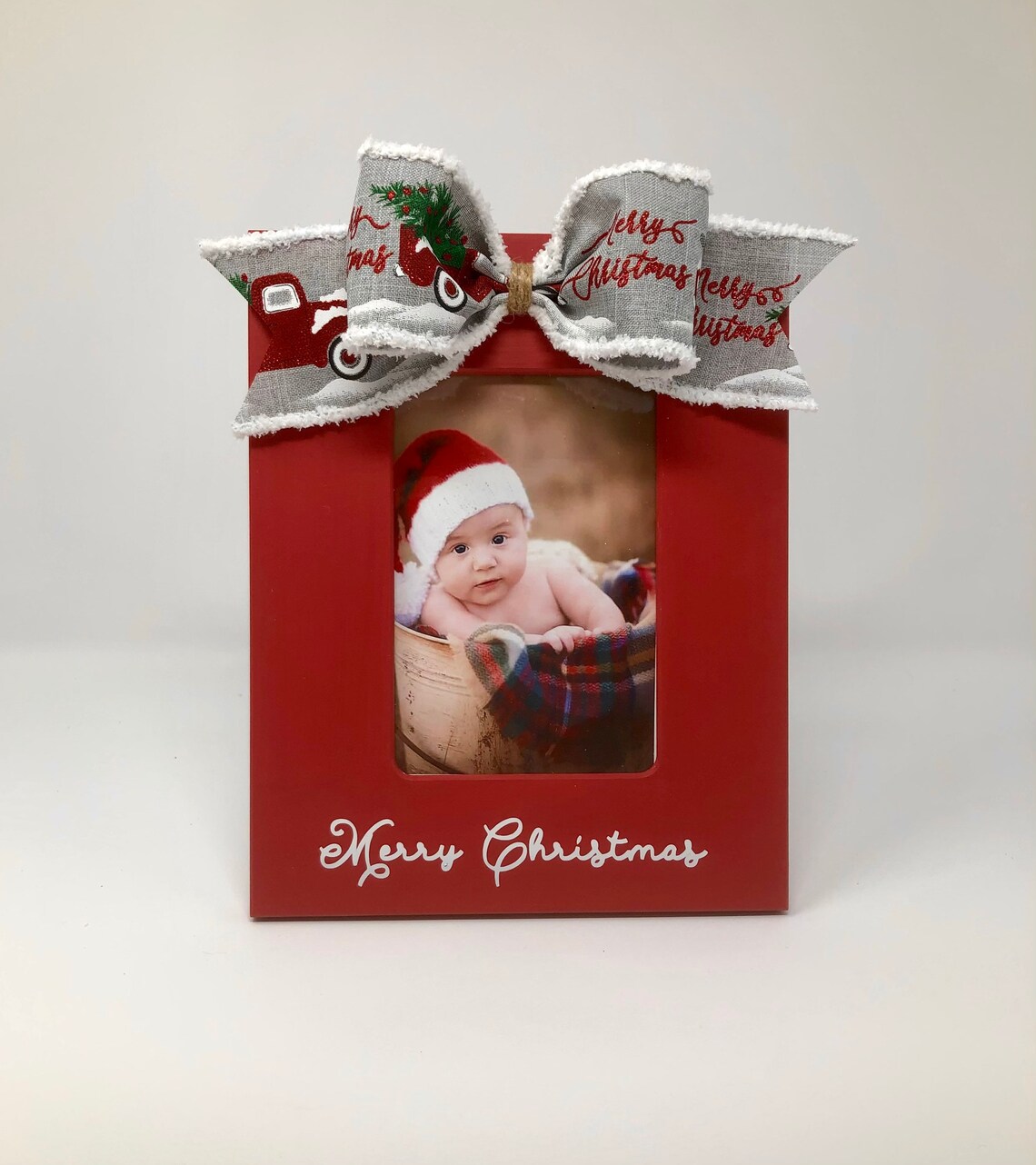 Red 5x7 Christmas Frame with Gray Vintage Truck Bow Etsy