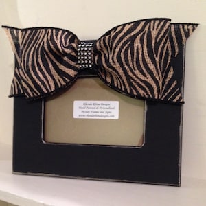 Black Hand Painted 4x6 Frame with Zebra Burlap Bow