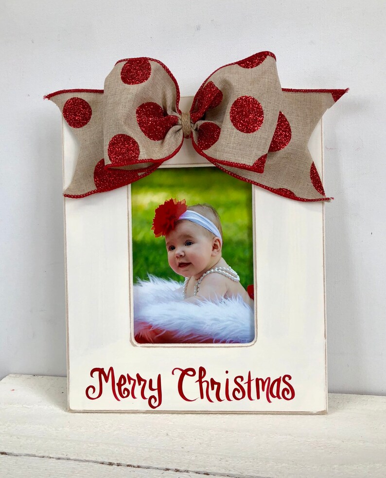 4x6 Ivory Merry Christmas Frame with Red Sparkle Polka Dot Bow Etsy