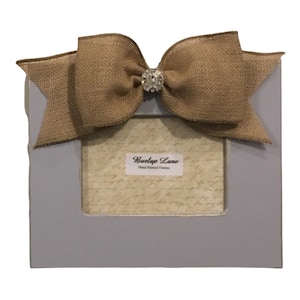 Grey frame with jeweled burlap bow available in 4x6, 5x7 or 8x10