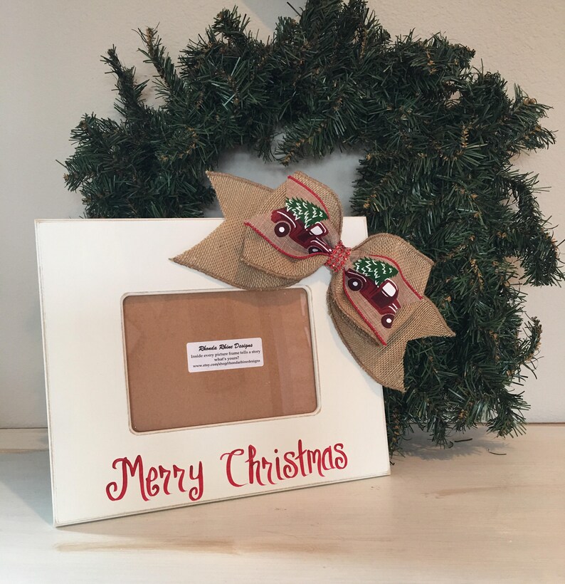 Creme 4x6 Merry Christmas Frame with Vintage Truck Burlap Bow Etsy