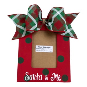 Santa & Me Christmas Photo Frame in Red with Christmas Plaid bow available in 4x6 or 5x7