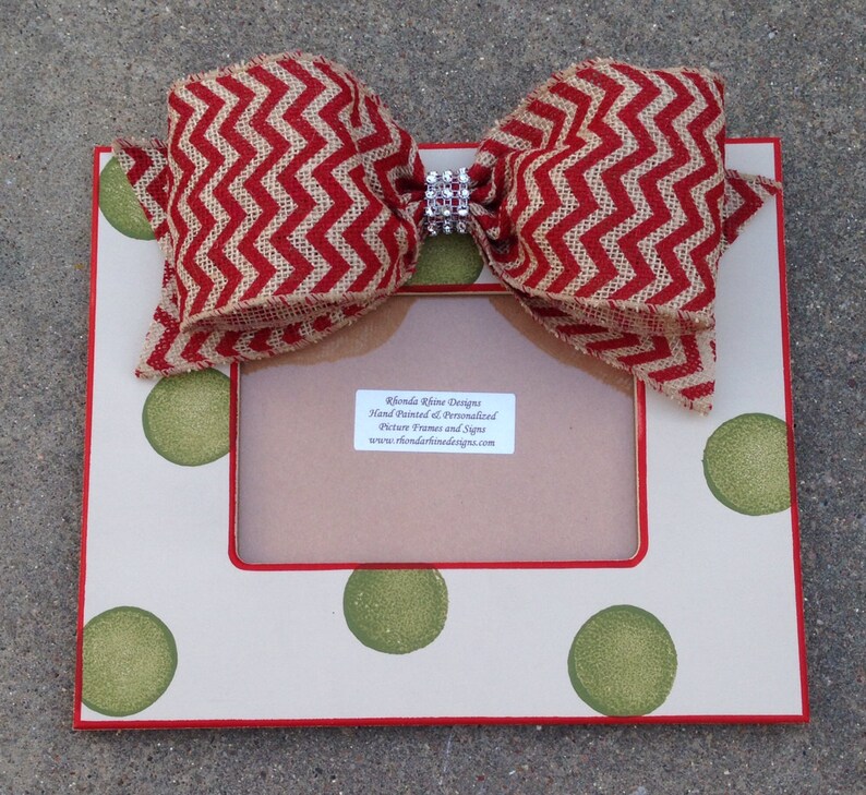 Hand Painted 4x6 Christmas Frame with Red Chevron Bow and Free Etsy