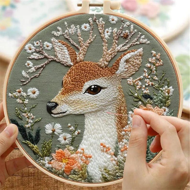 Embroidery Kit for Adults – DIY Animal Hand Stitching Kit With Hoop ...