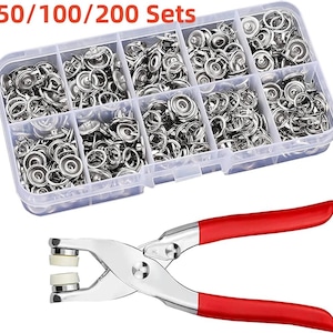 50/100/200 Sets Metal Snap Button Kit with Plier Tool | Thickened Snap Fasteners for DIY Sewing Clothes, Bags, Leather Crafts