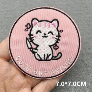 Écusson brodé tête de chat - Écusson thermocollant animal mignon de bande dessinée pour vêtements - Autocollant thermoadhésif appliqué à coudre (lot de 2)
