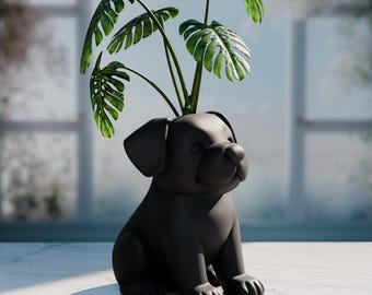 Happy Puppy Planter | Cute Dog Plant Pot | 3D Printed Animal Decor | Black & White Pet Lover Gift