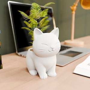 Adorable Cat Planter | Cute Kitty Plant Pot | 3D Printed Animal Decor | Black & White Pet Lover Gift