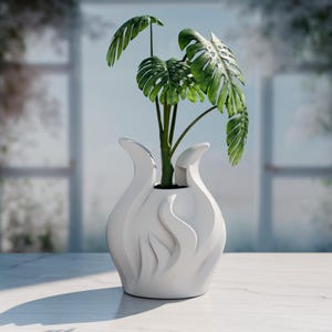 Modern Wavy Planter | Abstract Organic Sculpture Pot | 3D Printed Fluid Decor | Black & White