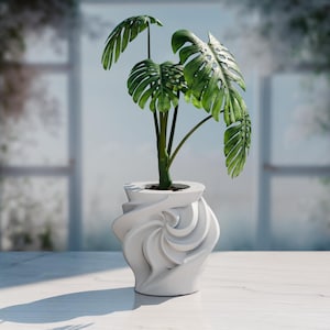 Abstract Spiral Planter | Modern Sculptural Plant Pot | 3D Printed Vortex Decor | Black & White