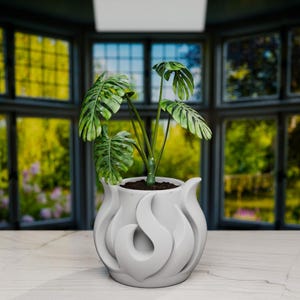 Modern Flame Planter | Unique Sculptural Plant Pot | 3D Printed Abstract Decor | Black & White