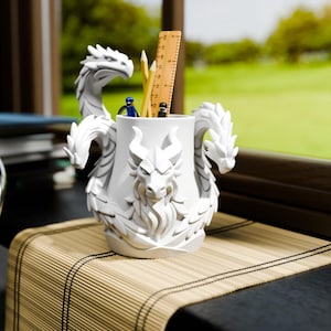 Epic Dragon Head Pen Holder | Mythical 3D Printed Desk Organizer | Fantasy Gaming Office Decor | Unique Creature Pencil Pot