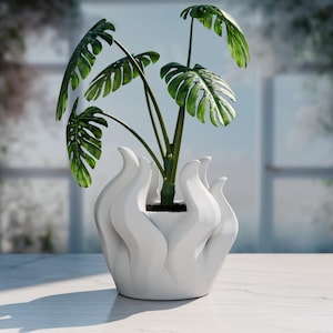 Modern Wave Planter | Abstract Sculptural Plant Pot | 3D Printed Organic Decor | Black & White