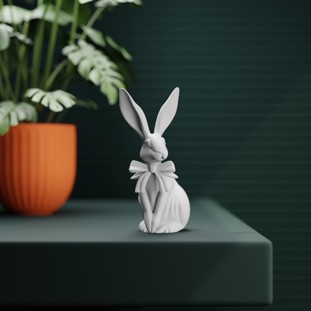 Stl Long Ear Rabbit Resin Coated Elegant Long-eared Rabbit W/ Bow | 3D Printed Bunny ...