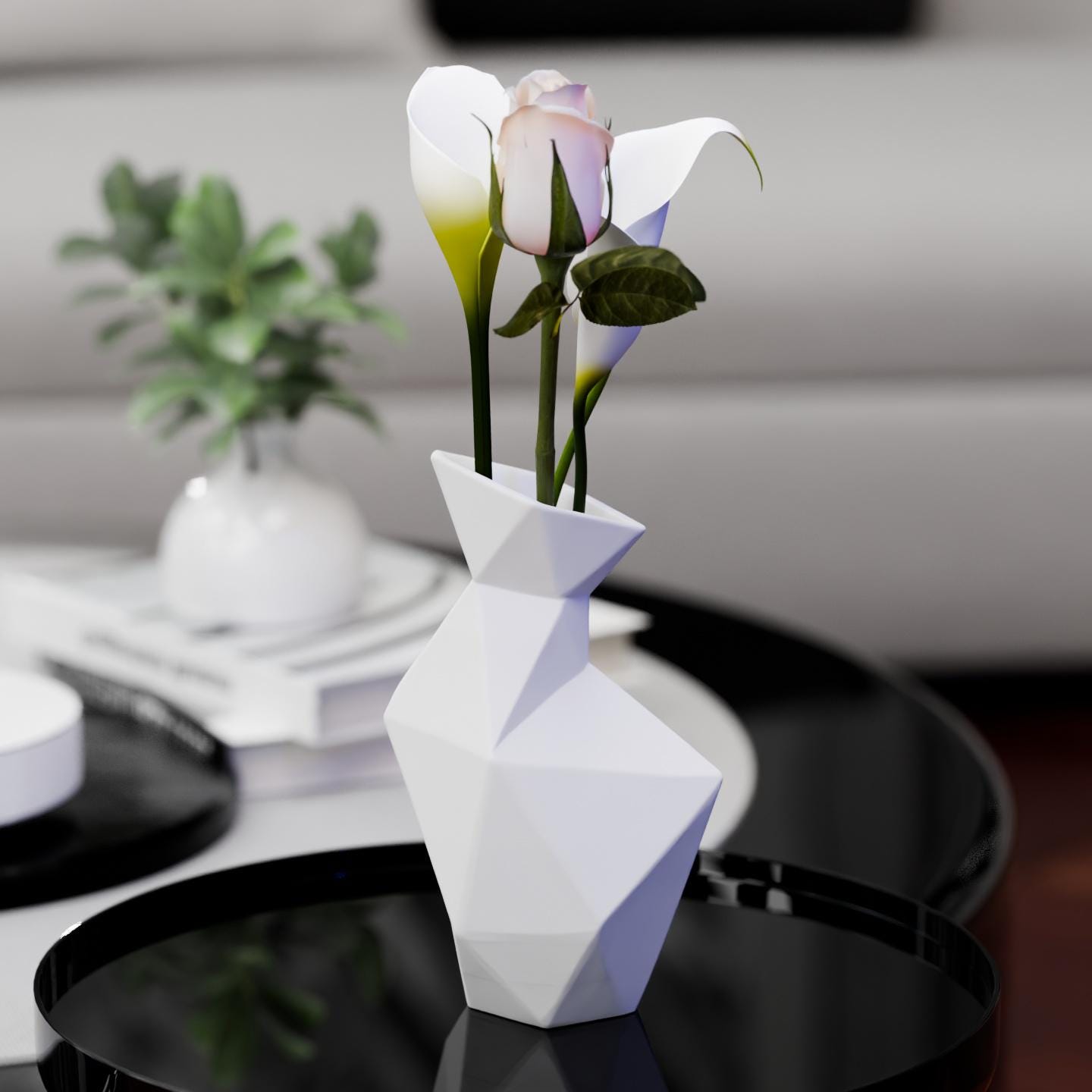 樹脂コーティングされた幾何学模様の花瓶｜モダンなファセット彫刻装飾