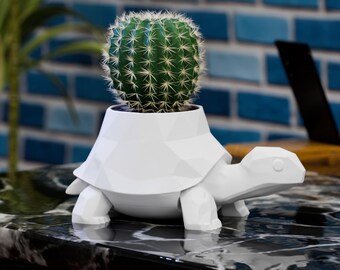 Met hars gecoate geometrische schildpadplanter | 3D-geprinte gefacetteerde pot | Modern schildpaddecor