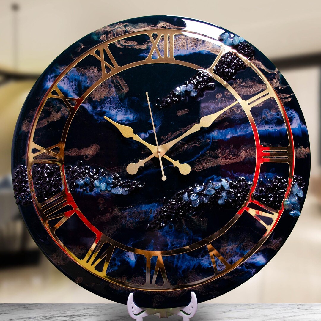 Handmade Black Marble Stone Resin Clock - Etsy