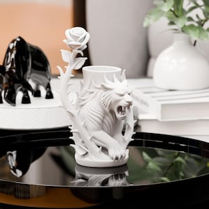 Jarrón de tigre blanco y rosa impreso en 3D: Escultura floral romántica