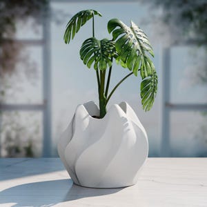 Modern Swirl Planter | Abstract Organic Plant Pot | 3D Printed Sculptural Decor | Black & White