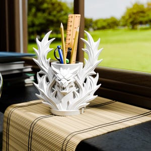 3D Printed Dragon Head Pen Holder with Spikes, Mythical Beast Desk Organizer, Fantasy Lover Gift, Multiple Colors