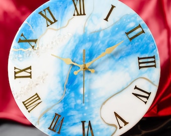 Handgemachte Blue Ocean Resin Uhr mit goldenen römischen Ziffern