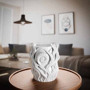 White Nautilus Shell Vase | Unique 3D Printed Ocean Inspired Decor | Modern Coastal Accent | Sculptural Seashell Planter Alternative