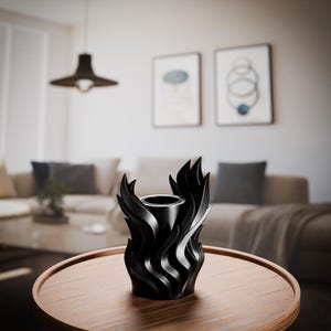 Schwarze abstrakte Wellenvase | 3D gedruckte moderne organische Kunst | Einzigartige Fluid Design Skulptur | Dramatisches Statement Geschenk