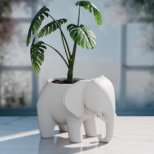 3D Printed Elephant Planter: Black & White Safari Nursery Decor