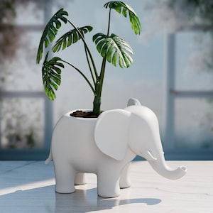 3D Printed Elephant Planter: Black & White Safari Nursery Decor