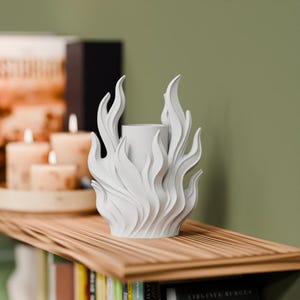 3D Printed Flowing Flame Vase - Modern Sculptural Decor - Black & White