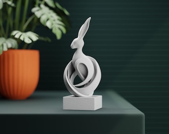 Met hars gecoate abstracte werveling konijn sculptuur | 3D-geprinte dynamische konijnkunst | Modern decorcadeau