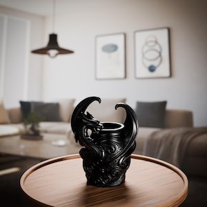 Black Dragon Vase: 3D Printed Gothic Fantasy Home Decor