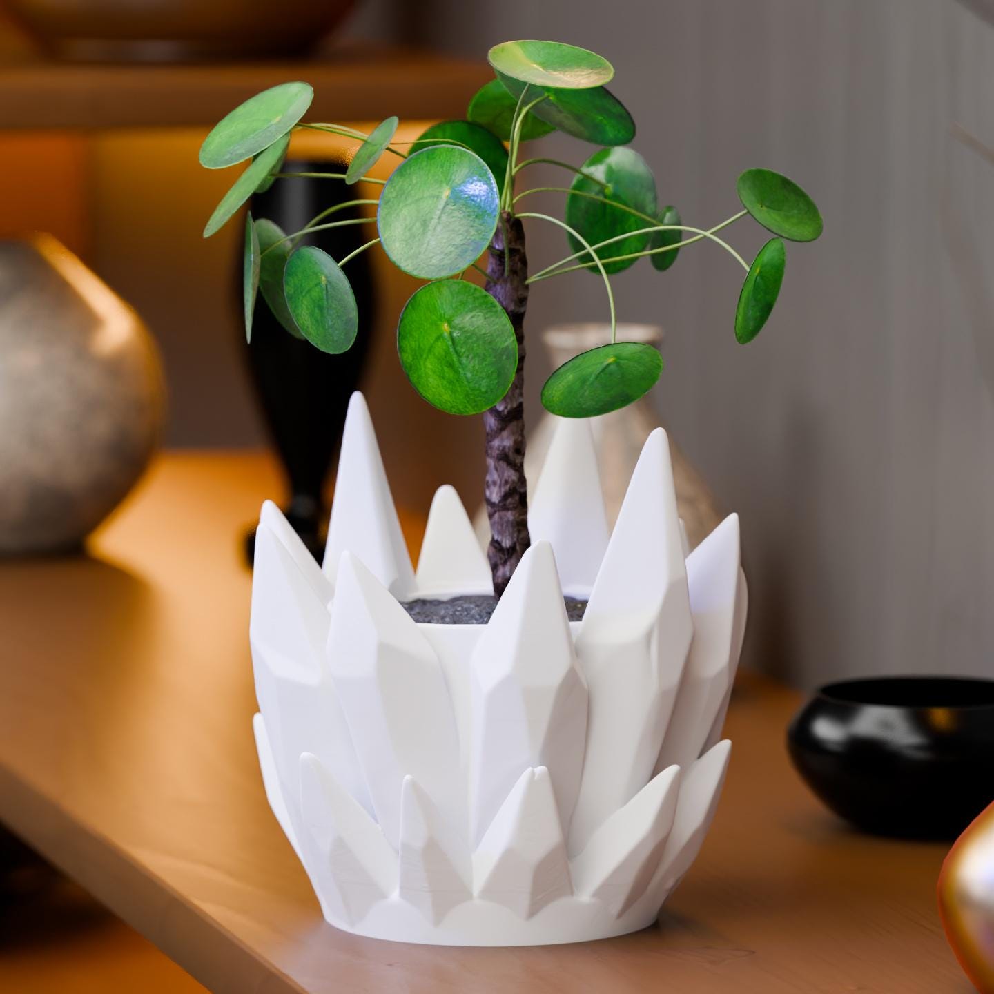 Resin Coated Crystal Spike Planter | 3D Printed Geode Pot
