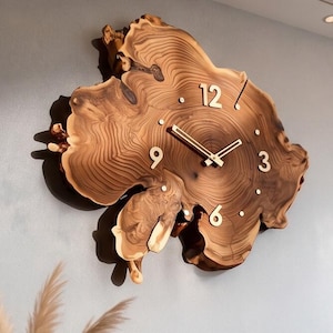 Live Edge Slab Wall Clock, Rustic Natural Cross Section Timepiece